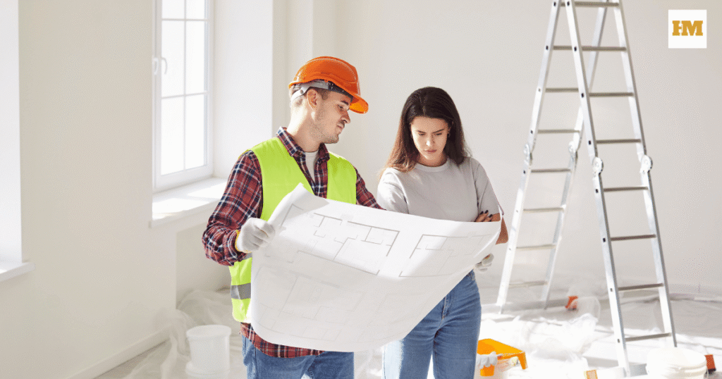 a contractor discussing the plan with the homeowner